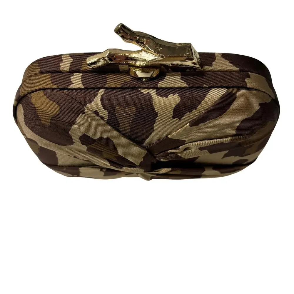 Diane Von Furstenberg Satin Leopard Clutch Love Knot Small DVF 2011 Animal Print